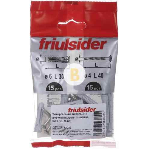 Дюбель універсальний із шурупом 6x30 мм 15 шт 6х30 мм 15 шт Friulsider