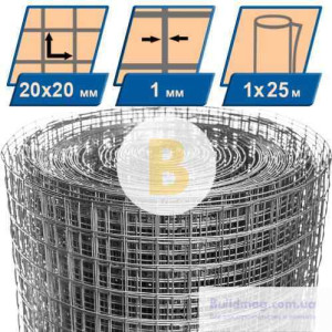 Сітка зварена оцинкована 20x20x1 мм h=1 м