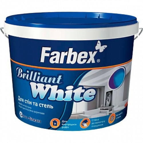 Фарба акрилова водоемульсійна Farbex Brilliant Whit мат білий 1,4 кг