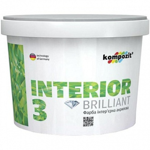 Фарба акрилова водоемульсійна Kompozit INTERIOR 3 глибокий мат білий 2,8 л 4,2 кг