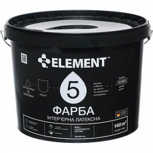 Фарба латексна водоемульсійна Element 5 особливо зносостійка шовковистий мат білий 10л